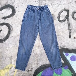 Vtg Bill Blass Petites High Rise Pleated Front Tapered Mom Jeans Acid Wash, 24”